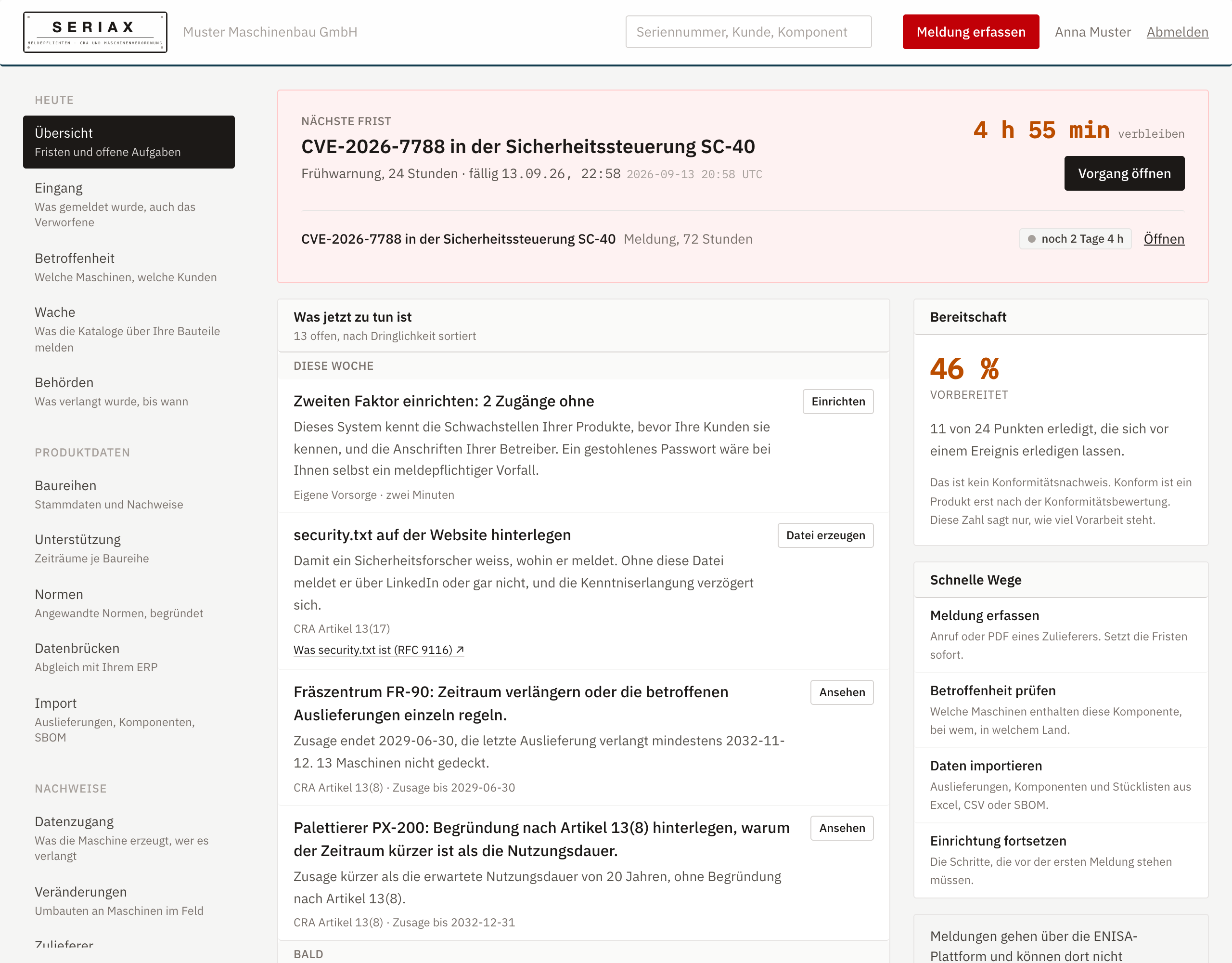 Die Übersicht mit der Frist, die zuerst abläuft